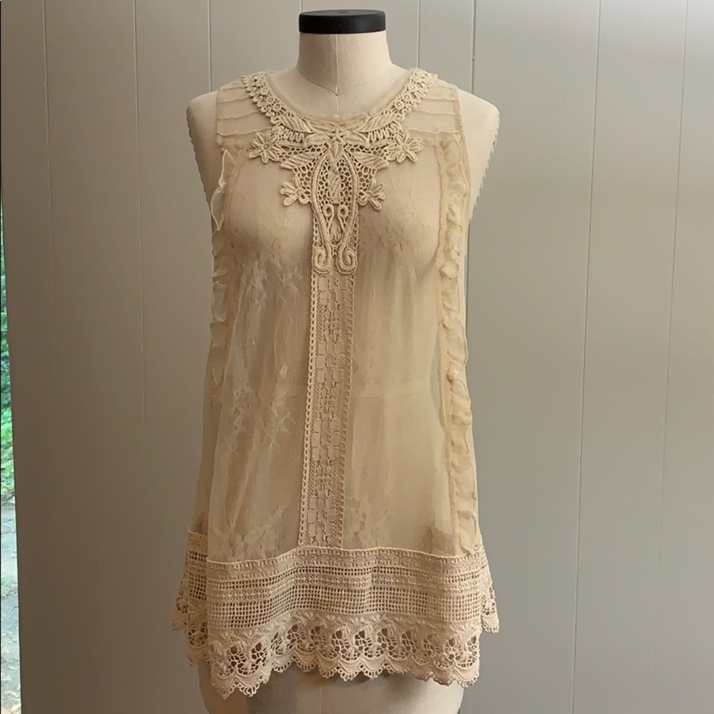 Anthro cream lace top